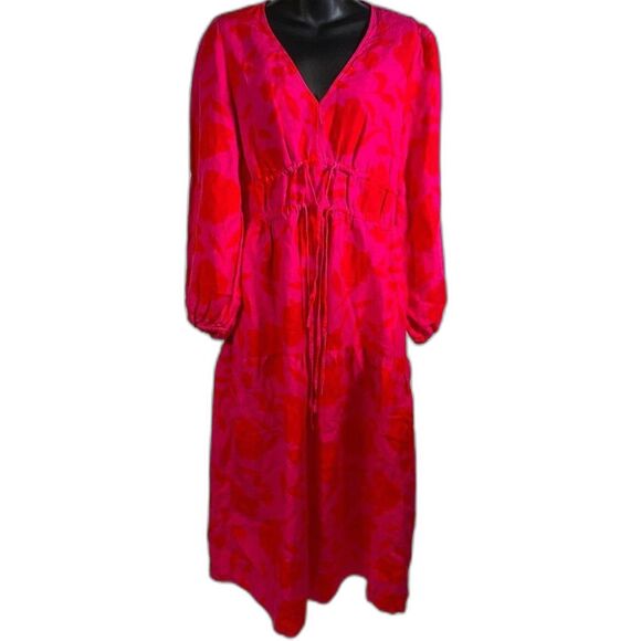 NWT Kate Spade Target Rose Linen Long Sleeve Maxi Dress Pink/Red Small - Picture 7 of 10